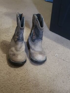 Rocky Brown Leather Work Boots — Slip-On Pull-On Style